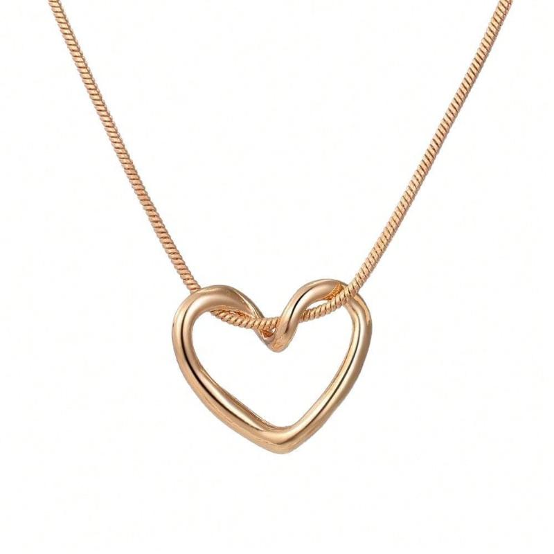 1pc Minimalist Stainless Steel Chain Necklace, Hollow Heart Pendant, Delicate Necklace for Women
