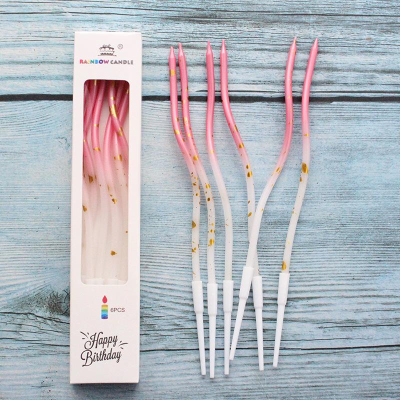 Ins Style Curve Gradient Gold Dot Candle Birthday Romantic Party Pink Blue Boxed Spiral Candle