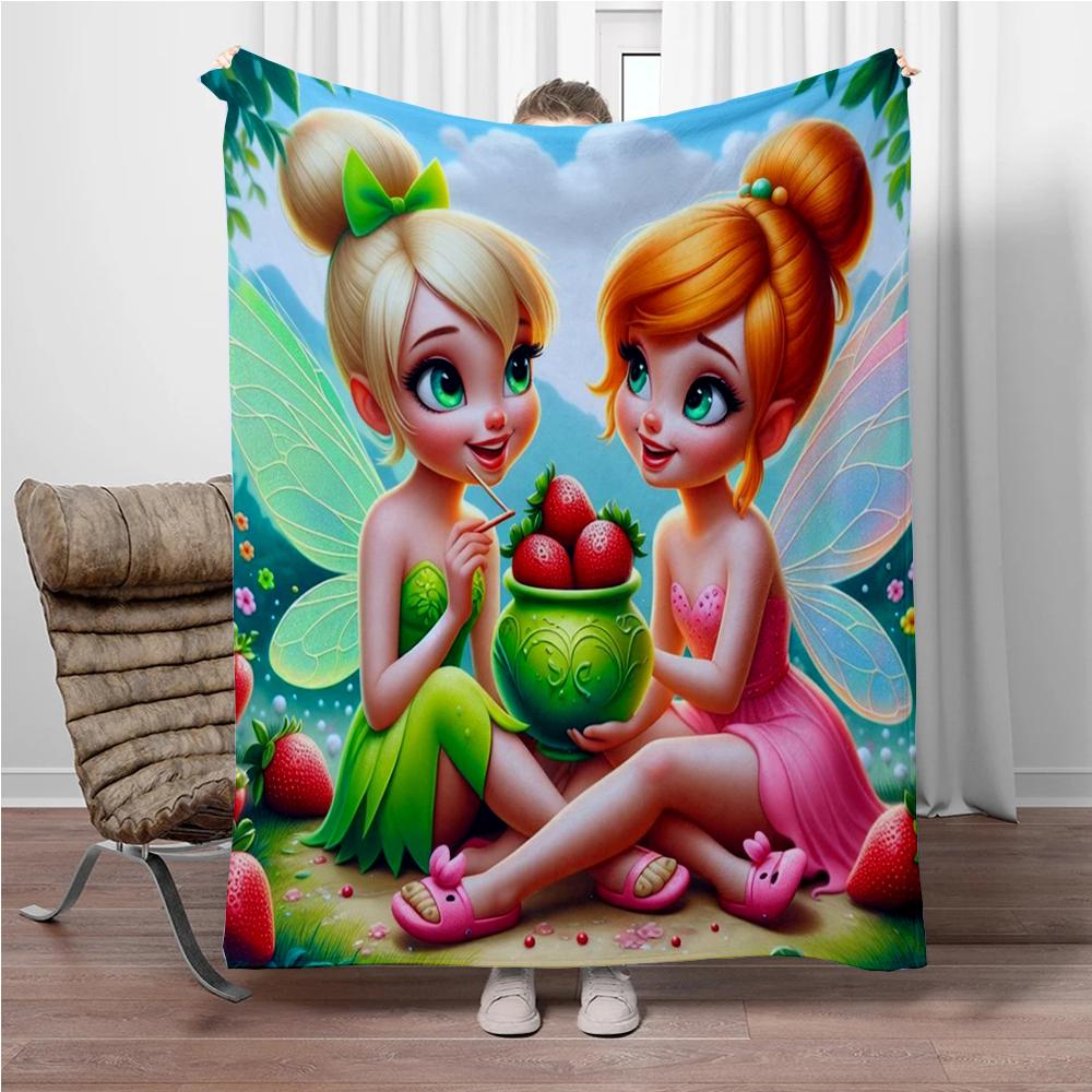Disney Cartoon Tinker Bell Flannel Blanket Warm Soft Throw Thick Picnic Blankets for Bed Bedspread Sofa Decor Kids Boy Girl Gift