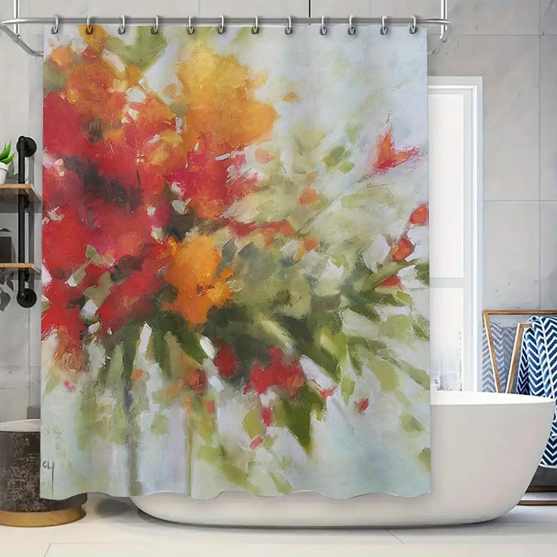 

Vibrant Botanical Shower Curtain Floral Design For Bathroom Decor Modern Trendy Home Textile Watercolor Painting Artwork Shown U W60H190(CM)-1 Pcs