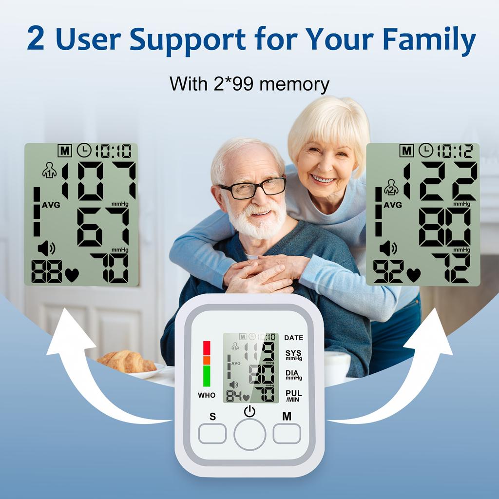 All-in-One Portable Upper Arm Blood Pressure Monitor Large LCD Display One-Touch Operation Voice Reports Hypertension Alerts