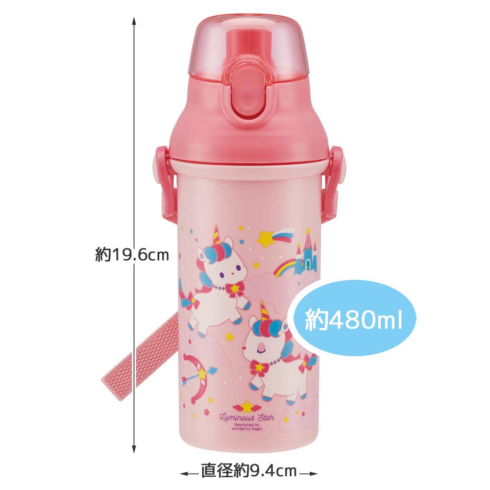Sticlă de apă antibacteriană din plastic Skater 480 ml, cu unicorn și fete, fabricată în Japonia, pentru copii Ag+ PSB5SANAG-A