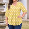 Women's Fashion Large Size Printed V-Neck Three-quarter Sleeve Top