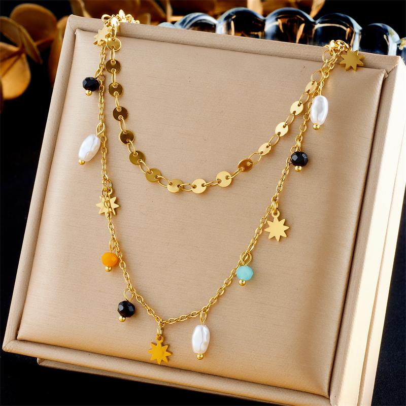 

DIEYURO 316L Stainless Steel Geometry Pearl Pentacle Necklace New Delicate Fashion Gold Color Star Pendant Neck Jewelry Gifts