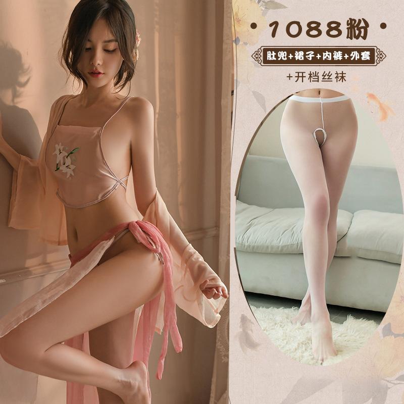 Sex underwear, sexy, perspective Guochao antique belly pocket blouse, sexy suit, uniform temptation