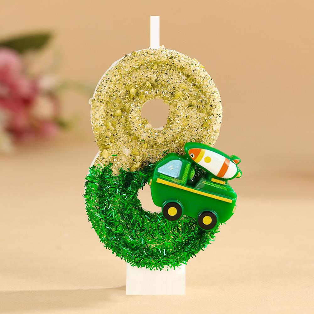 Number Birthday Candle 0-9 Set for Cake Decoration Kids Party Baking Supplies Glitter Finish with Toy Vehicle Detail