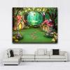 2D Whimsical Green Forest Mushroom Cottage Backdrop for Children Photoshoot