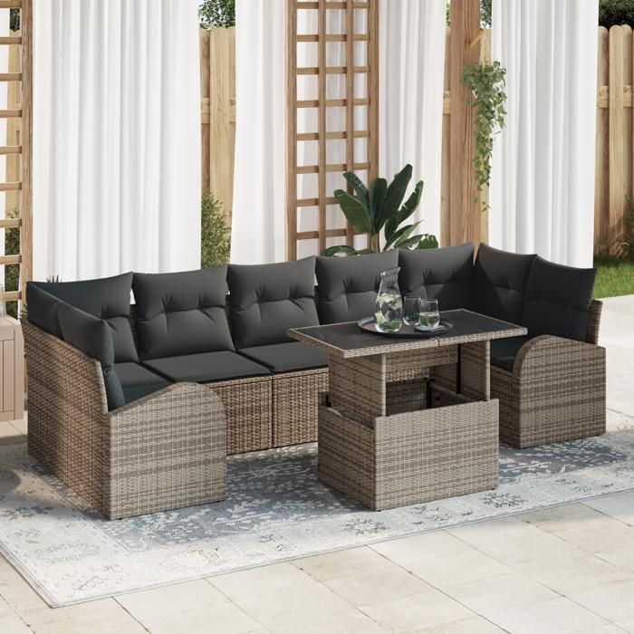 VidaXL Ensemble de canapé de jardin de 8 pièces avec coussins gris en poly rotin 3348595