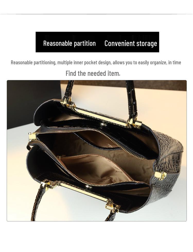 Summer 2024 Shiny Crocodile Pattern Women's Handbag - Light Luxury Style for Middle-Aged Moms
