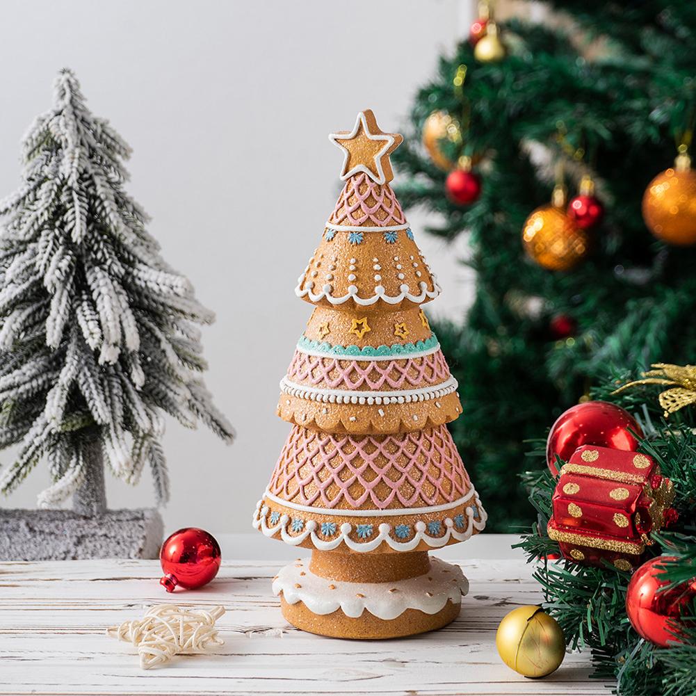 Gingerbread Christmas Village Tree Decor Figurines Festive Holiday Ornament Tabletop Mantel Shelf Home Decoration House Reindeer