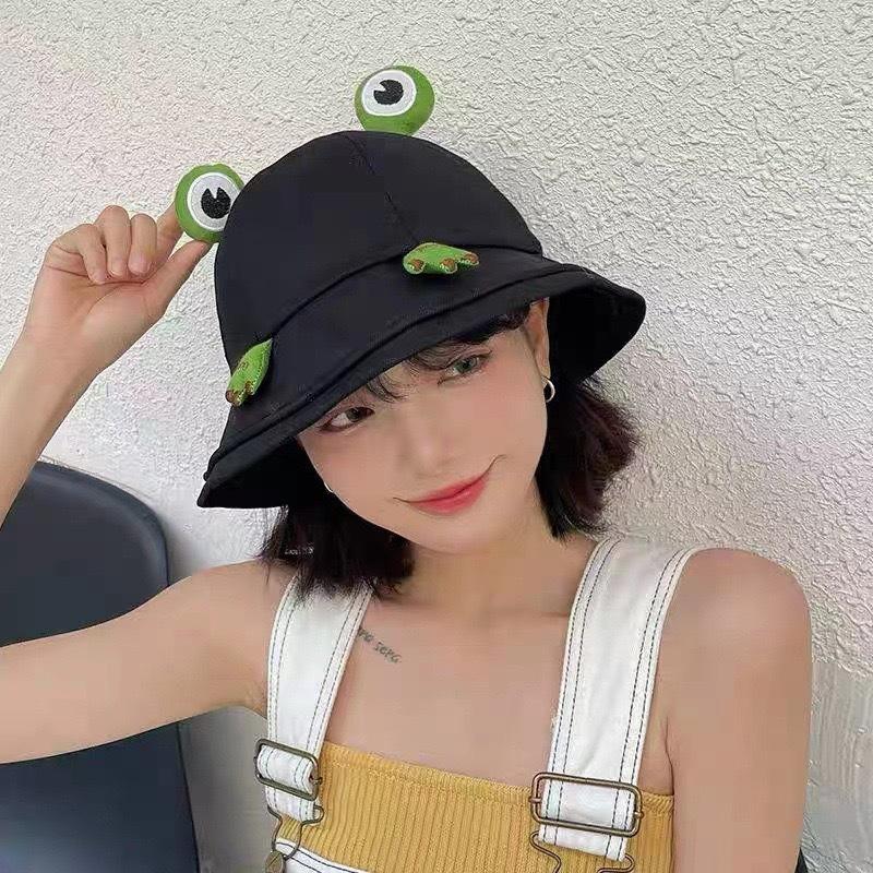 Frog Bucket Hat for Women Cute 3D Big Eyes Frog Sun-Shade Travel Novelty Fisherman Cap Foldable Daily Commute Kawaii Basin Hat