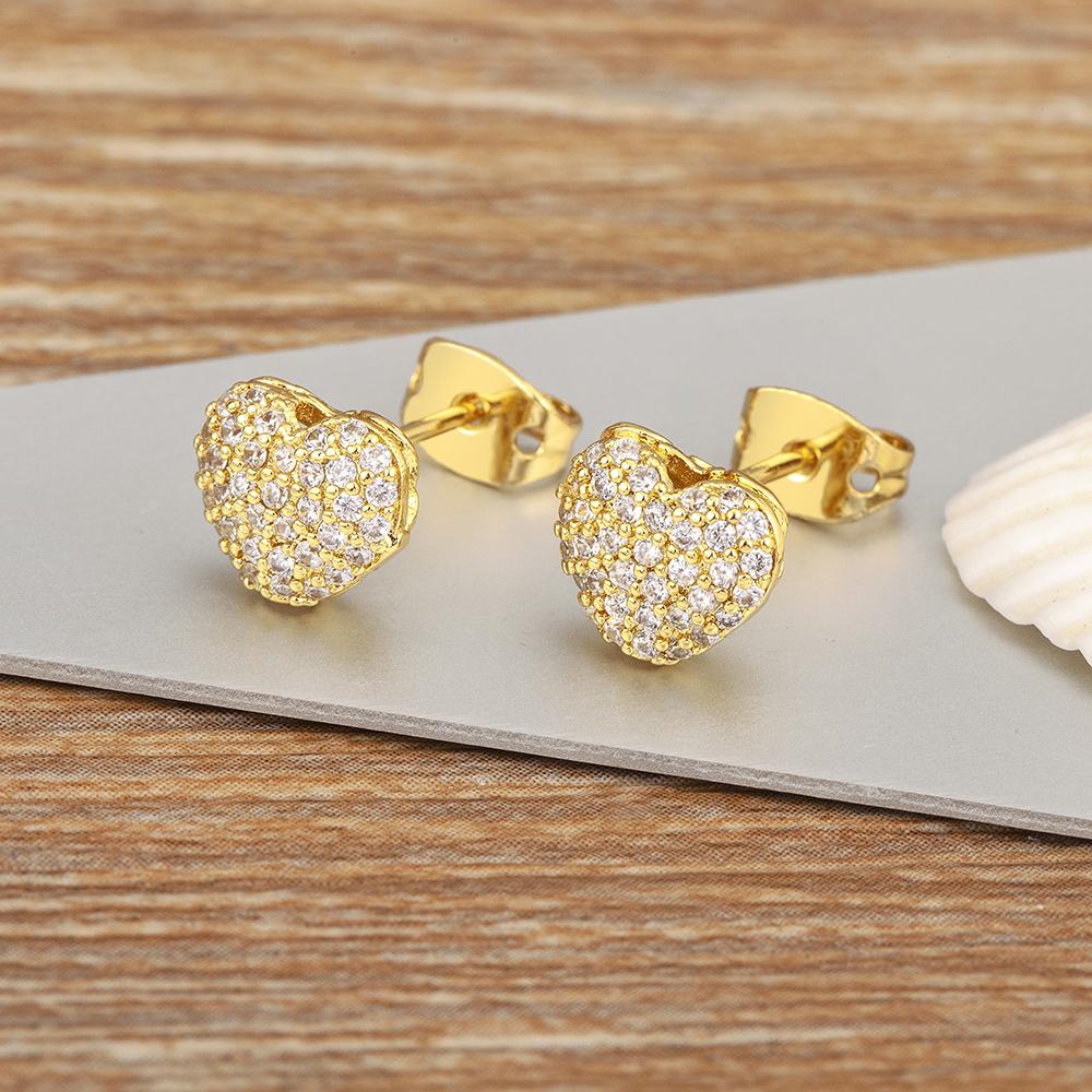 Nidin New Trendy Classic Design Heart Shape Charm Stud Earrings For Women Shiny Crystal Zircon Ear Jewelry Birthday Party Gifts