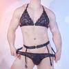 Completo Intimo da Uomo con Reggiseni Perizoma Reggicalze Pizzo Metallo Regolabile Traspirante Intimo Erotico Set Reggiseno e Slip Ultraleggeri