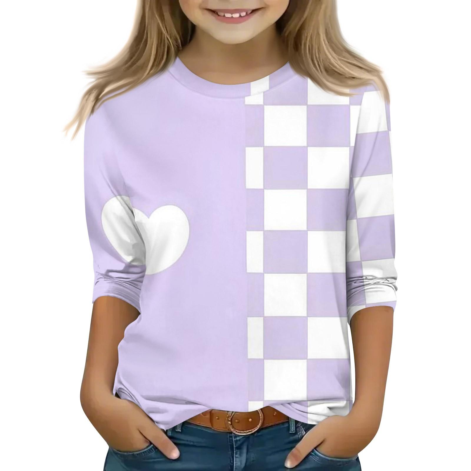 

Топы с принтом для девочек 5-16 лет с круглым вырезом и рукавами 3/4 Футболки Модные топы Наряды Футболки 160