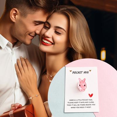 Yousheng 7Pcs Bunny Pocket Hug Card Positive Keepsake Card with Cute Resin Mini Bunny Emotional Support Card Gift for Friends Easter Basket Stuffers