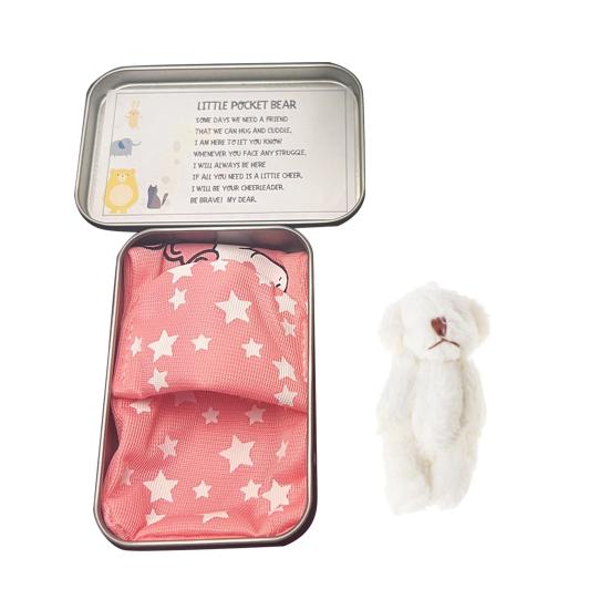 

Маленький карманный плюшевый медведь, плюшевый маленький медведь в жестяной коробке, вдохновляющий маленький карманный медведь со спальным одеялом для выражения сочувствия, рождественский подарок на день рождения белый