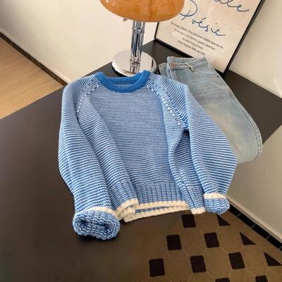 Heute beliebter einfacher und modischer blau gestreifter Pullover Damen Winter Neu Super gut aussehend Vielseitig Altersreduzierendes Oberteil