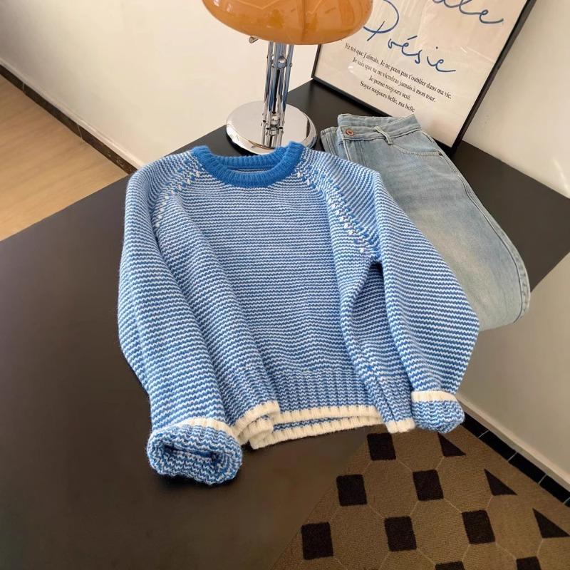 

Today s popular simple and fashionable blue striped sweater women s winter new super good-looking versatile age-reducing top one size fits all синій