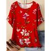 Fashion Women's Crew Neck Short Sleeve 3D Flower Color Printing Flower Short Sleeve Crew Neck T-Shirt