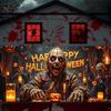 2D Halloween Zombie Garage Banner, Polyester, Happy Halloween Candle Design, Suitable for Halloween Parties
