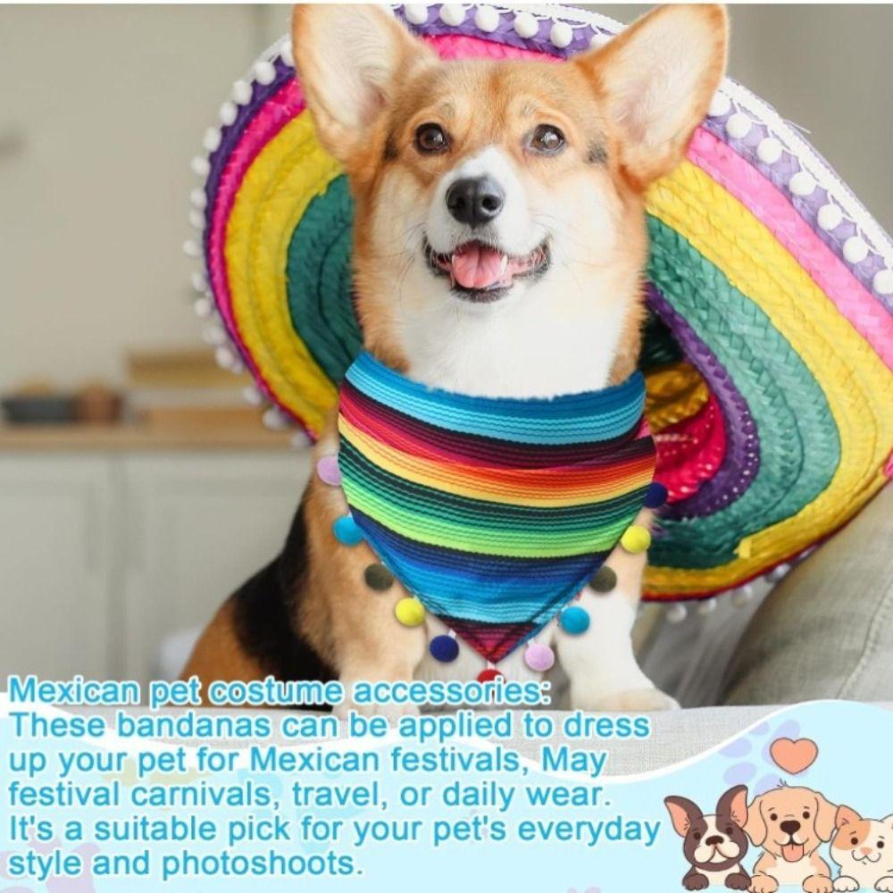 Mexican Style Striped Pet Triangle Scarf Multicolor Pet Neckerchief  Hairball Grass Hat