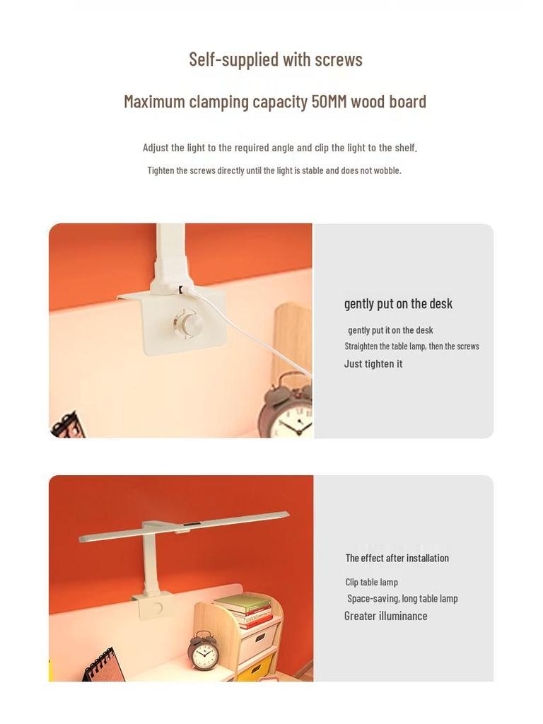 Country AA Grade Clip-On Full Spectrum Eye Protection Desk Lamp for Student Reading and Writing