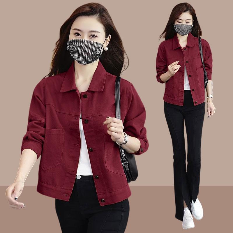 Dámská jednobarevná džínová bunda Vintage kabát s dlouhým rukávem svrchní oděv dámská bundička