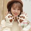Cute Cartoon Bear and Cat Paw Plush Gloves for Girls - Warm, Thick Winter Riding Gloves with Neck Strap.