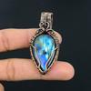 Handmade Copper Wire Wrapped Labradorite Pendant Necklace - Natural Blue Flash Gemstone Jewelry  Unique Boho Statement Gift for Her