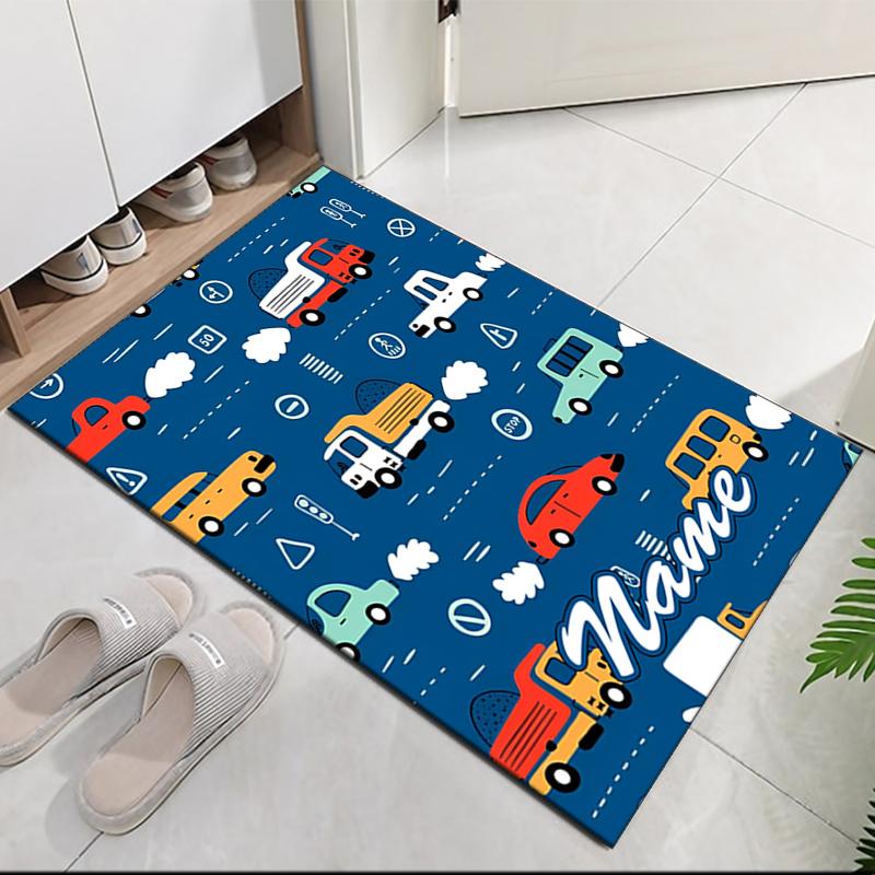 Custom Name Cute Cars Printed Carpet, for Office Chair Living Room Bedroom Kitchen Room Decor Gifts.