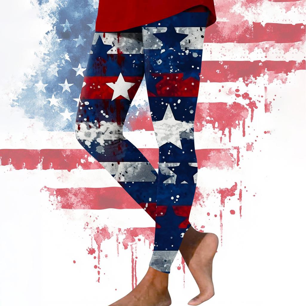Damen Casual Fashion Outdoor Unabhängigkeitstag Bedruckte Slim Elastische Yogahose Cropped Hose