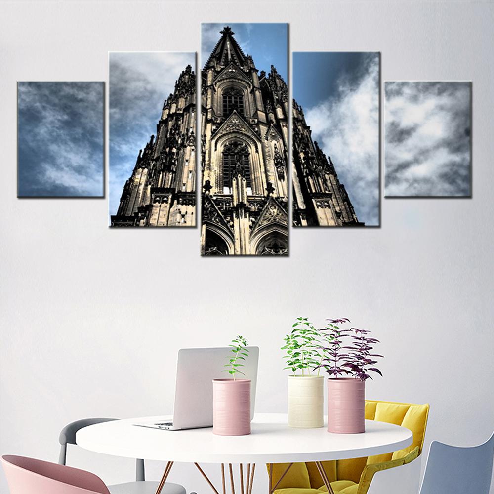 5 Pieces Wall Art Cavnas Landscaper Poster Germany Cologne Cathedral Wallpaper Painting Living Room Home Decor Picture Print