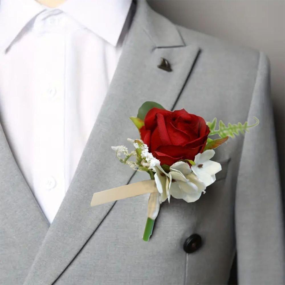 

Искусственные цветы для бутоньерки, бутоньерки, свадебные аксессуары для мужского костюма красный