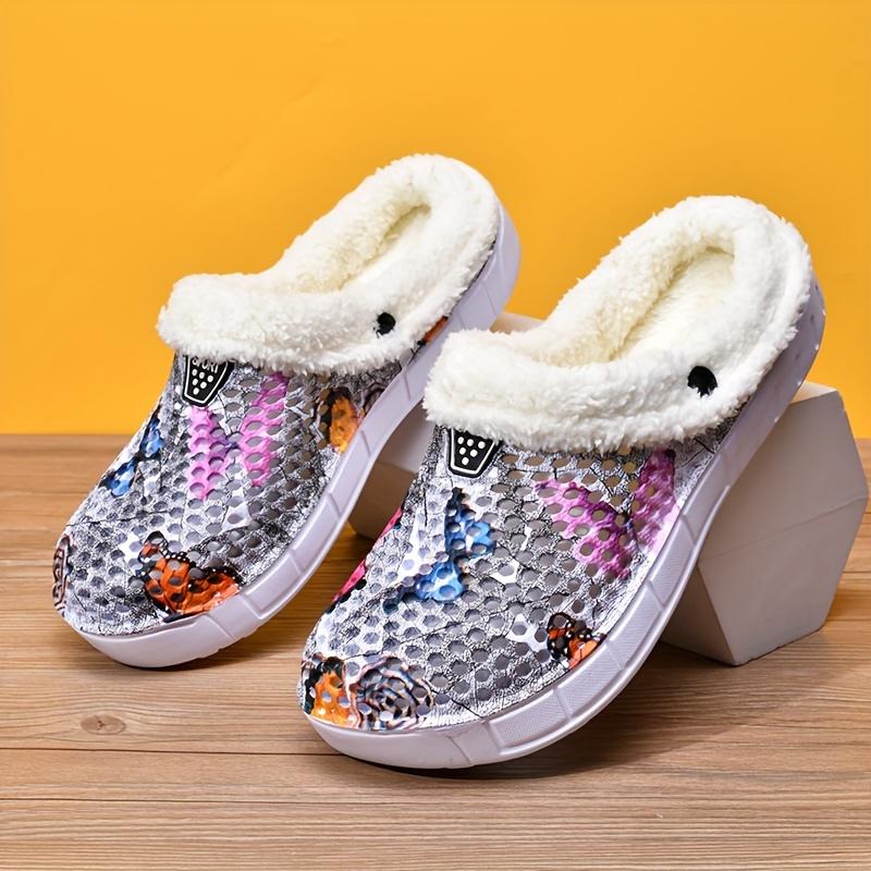 Уютные тапочки с флисовой подкладкой и принтом бабочек - Теплая плюшевая удобная обувь-слипоны с толстой мягкой подошвой для ношения в помещениина улице зимой 37 чёрный 1459₽