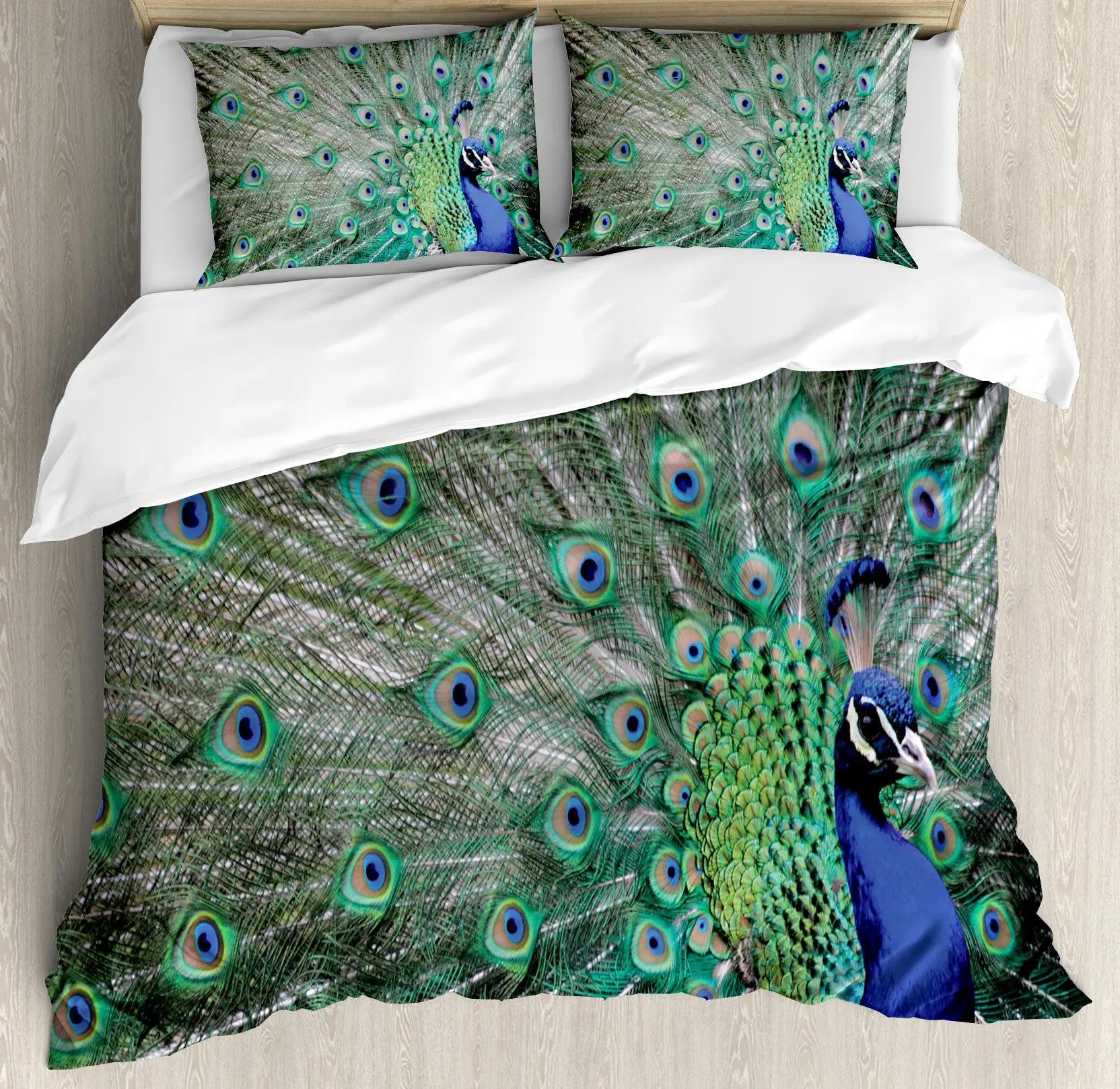 

Peacock Vintage Flowers Duvet Cover Peacock Luxurious Feather Bedding Chinese Style Bedroom Decorations 3pcs for Women Gifts 70x133cm 2pcs