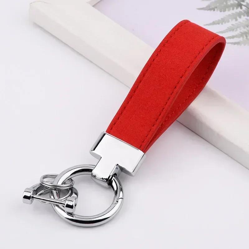 Custom Logo Personalized Buckle Car Moto Keyring Woman Man Key Ring Chain Name Suede Leather Metal Keychain Gift