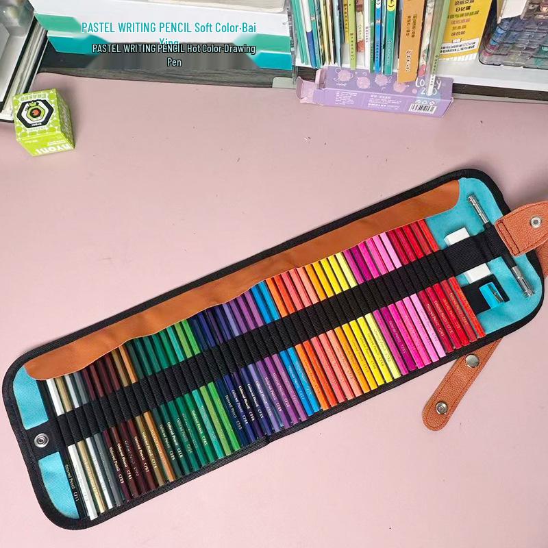 50 Colored Wooden Pencils In Roll-Up Case for Students and Artists