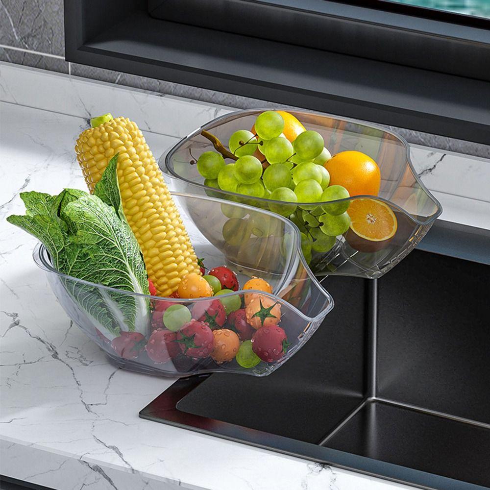 Plastic Draining Bowl Storage Vegetable Fruit Washing Rice Washing Basket for Household