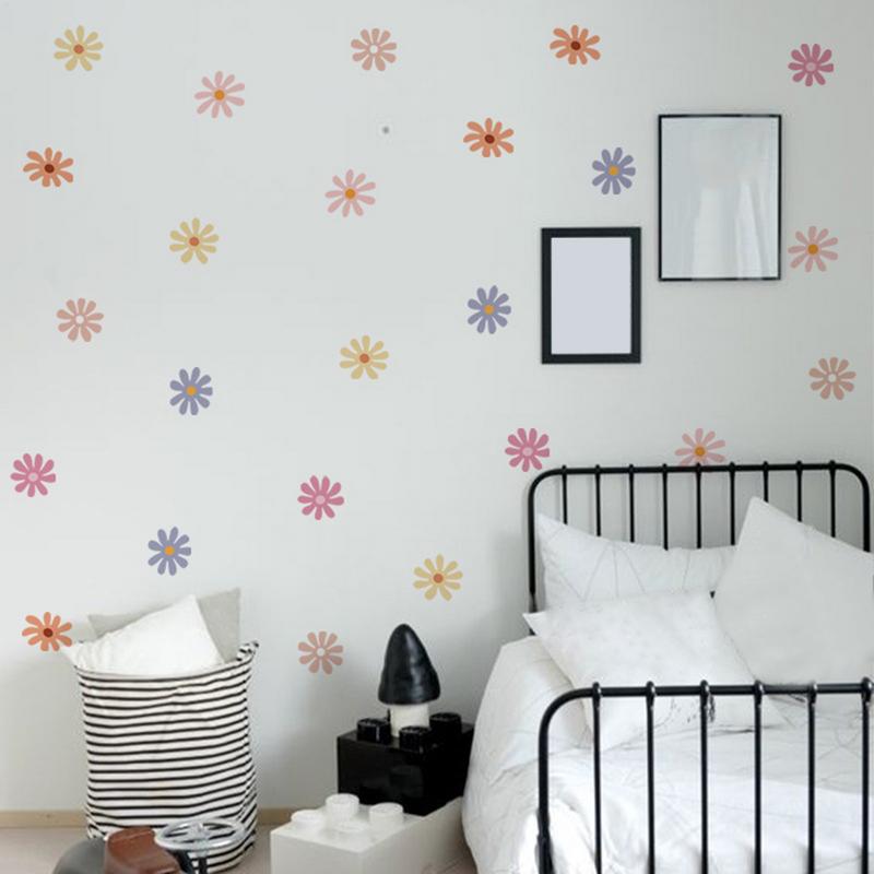 Daisy Wall Stickers Boho Bohemia Colorful Daisy Wall Decor Sticker Toddler Playroom Warm Wallpaper For Kitchen China Mainland