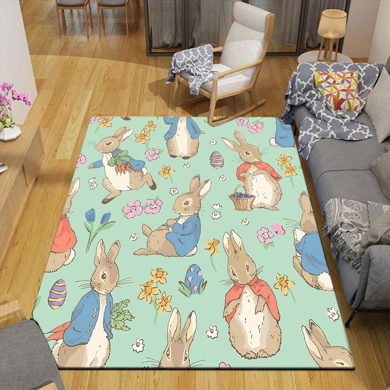 Peter Rabbit Flannel Pattern Square Carpet,Area Rug,Carpet Rug for Living Room Bedroom Sofa Playroom Decor,Non-slip Floor Mat