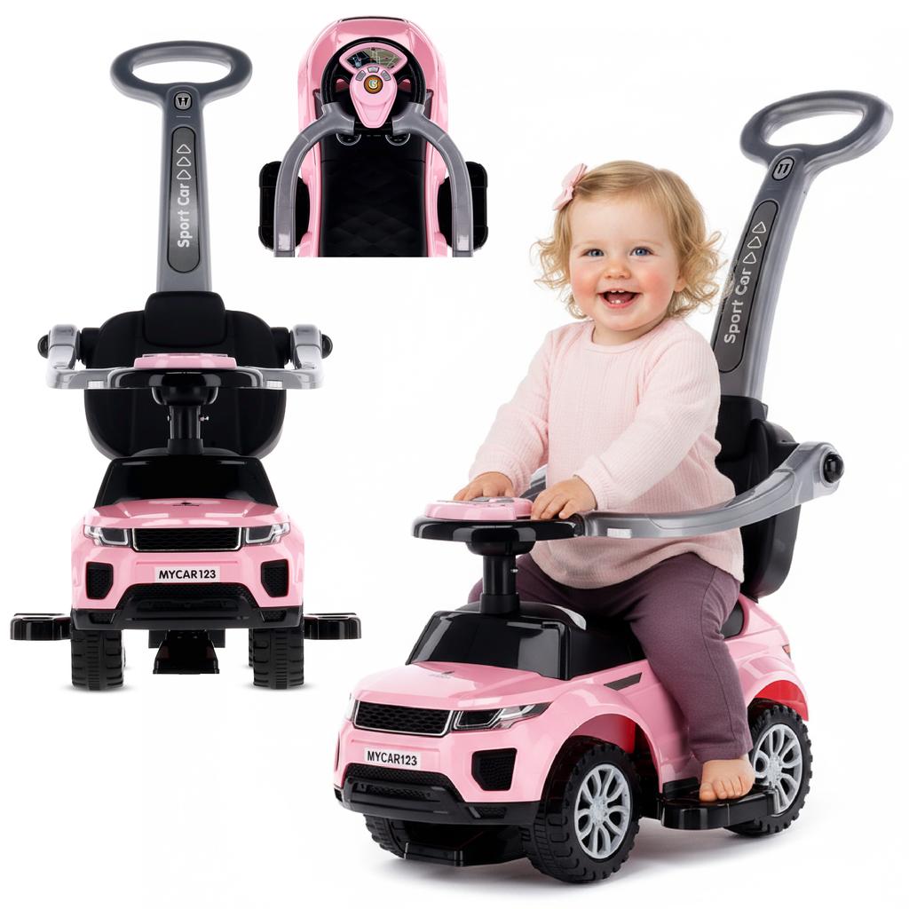 Correpasillos Empujador Andador Para Niño Con Mango Y Agarre Coche Deportivo Rosa Claro
