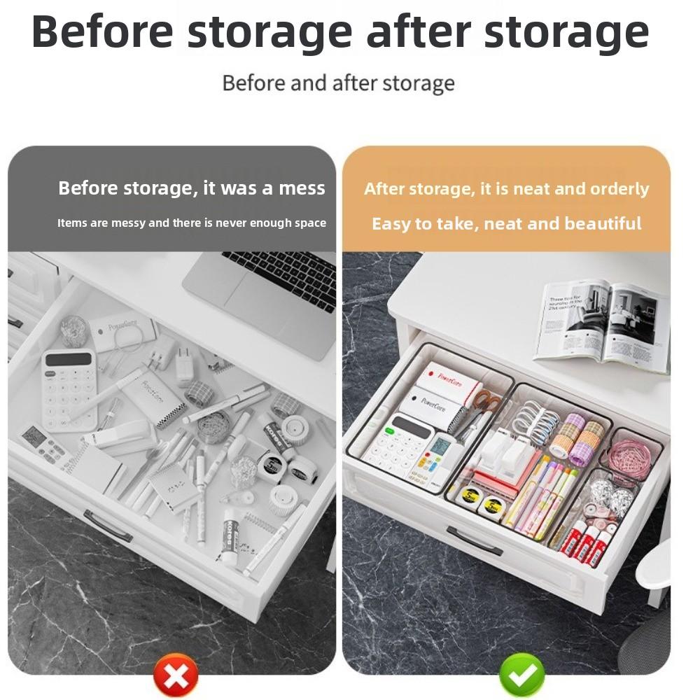 Transparent Desk Drawer Organizer PET Opening Design Desktop Storage Box Stackable Design Multifunction Cosmetics Storage Rack