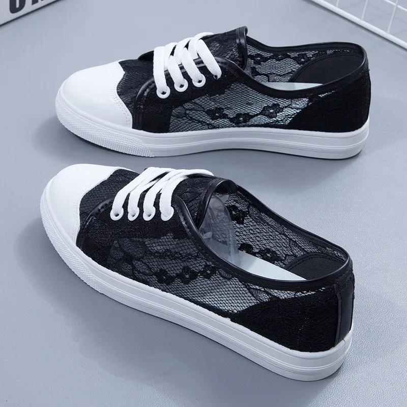 Dámské síťované bílé tenisky módní prodyšné měkké dno vulkanizované boty pro volný čas šněrování vycházkové zapatillas de deporte