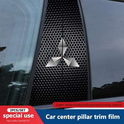 2Pcs Car Center Pillar Stickers Auto Logo B-Pillar Decals Decorative For L200 ASX Pajero Outlander Xpander Lancer EVO