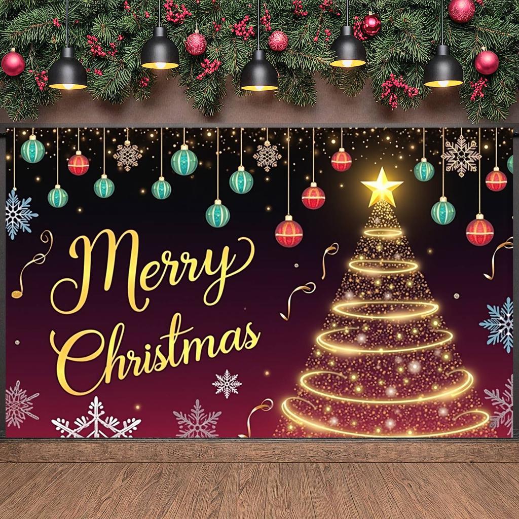 Snowflake Banner Sparkling Star Xmas Banner Christmas Ornament Banner Festive For Christmas Party Family Gathering Mall