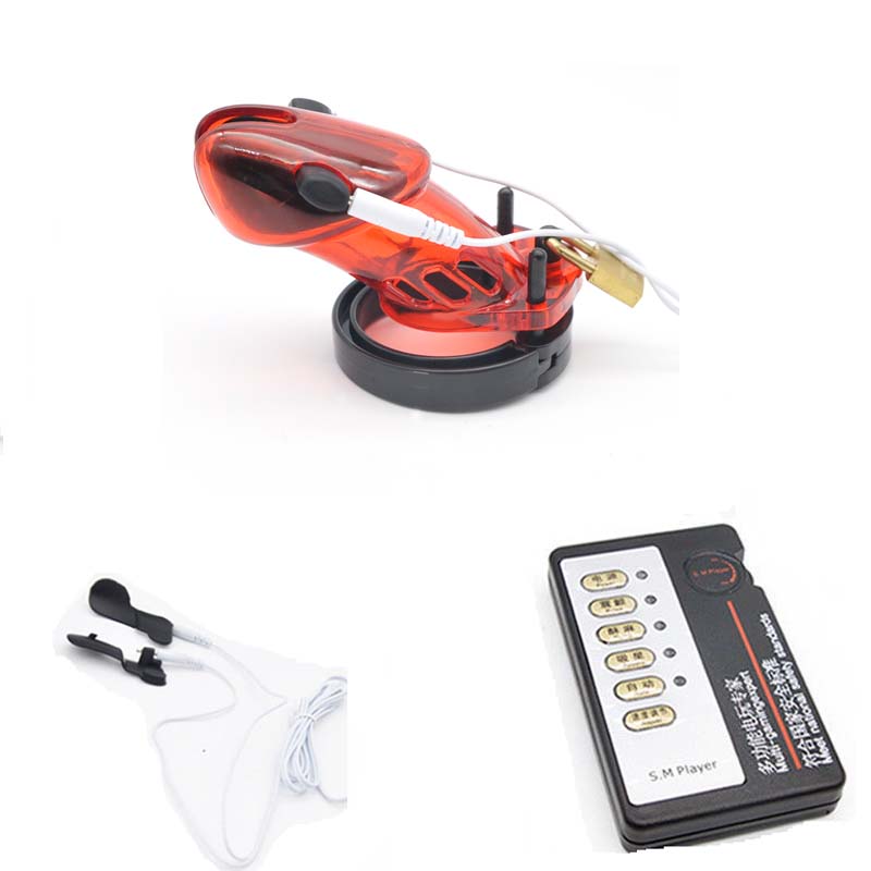 Electro Shock Male Chastity Cage Restraint Locking Ring Belt E-Stim Device  Penis Stimulation Sex Toy for Men Adult Sex Game