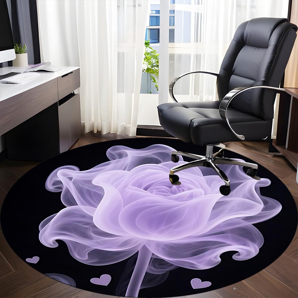 1pc Floral Rose Office Round Area Rug, Indoor Mat Suitable ForOffice, Under Office Chairs Bedroom Living Room Home Decor T148