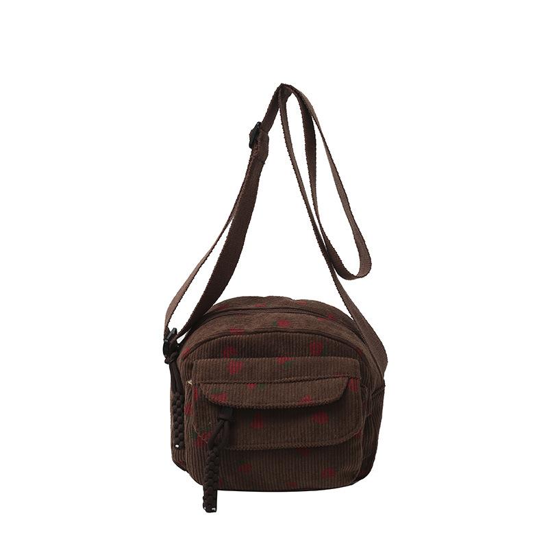 

Retro Versatile Harajuku Corduroy Shoulder Crossbody Bag Female Student Summer New Japanese Strawberry Mobile Phone Bag Tide коричневый