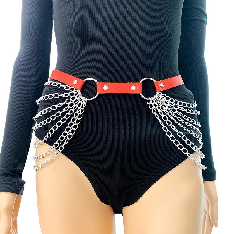 Punk Black Waist Chain Belt Leather Layered Belly Body Chain Jewelry Accessories for Women and Girls