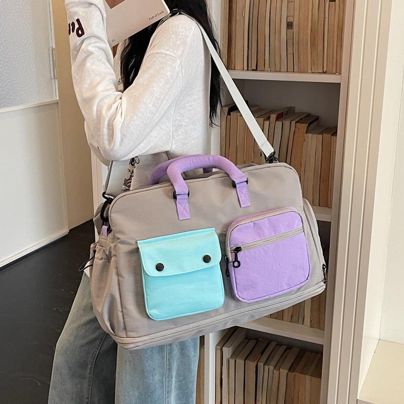 Fashionable Color‑Block Splicing Travel Bag Sports and Fitness Bag Yoga Handbag Suitable for Travel Gym Tourism Weekend Trip and Other Scenes
